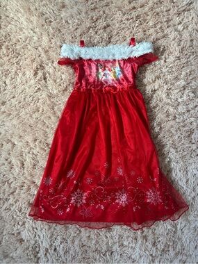 Disney Red Holiday Princess Dress with White Faux Fur Trim